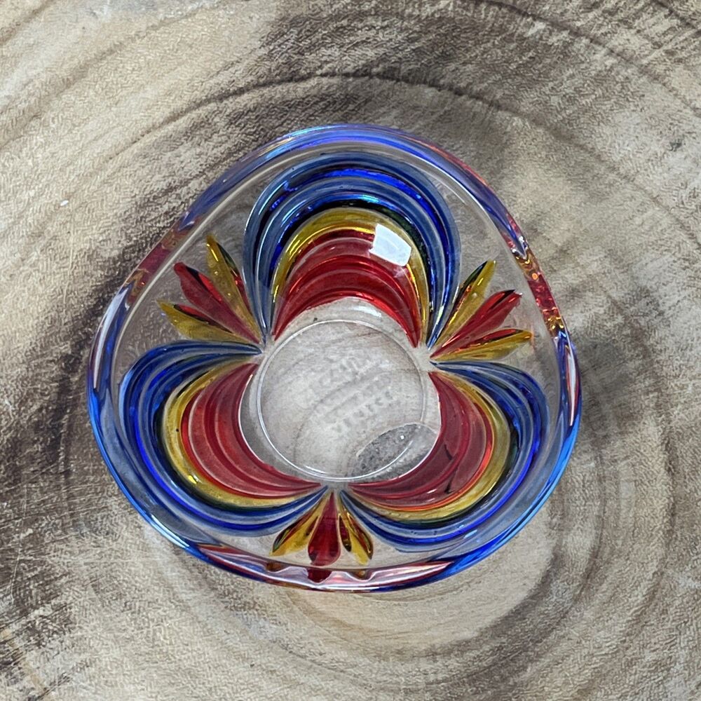 CC Zecchin Murano Art Glass Rainbow Colorful Venetian Trinket Dish 3.25” Signed